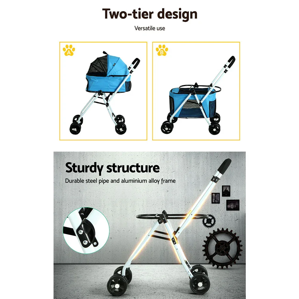 Pet Stroller Dog Pram Large Cat Carrier Travel Foldable 4 Wheels Double - Image 5