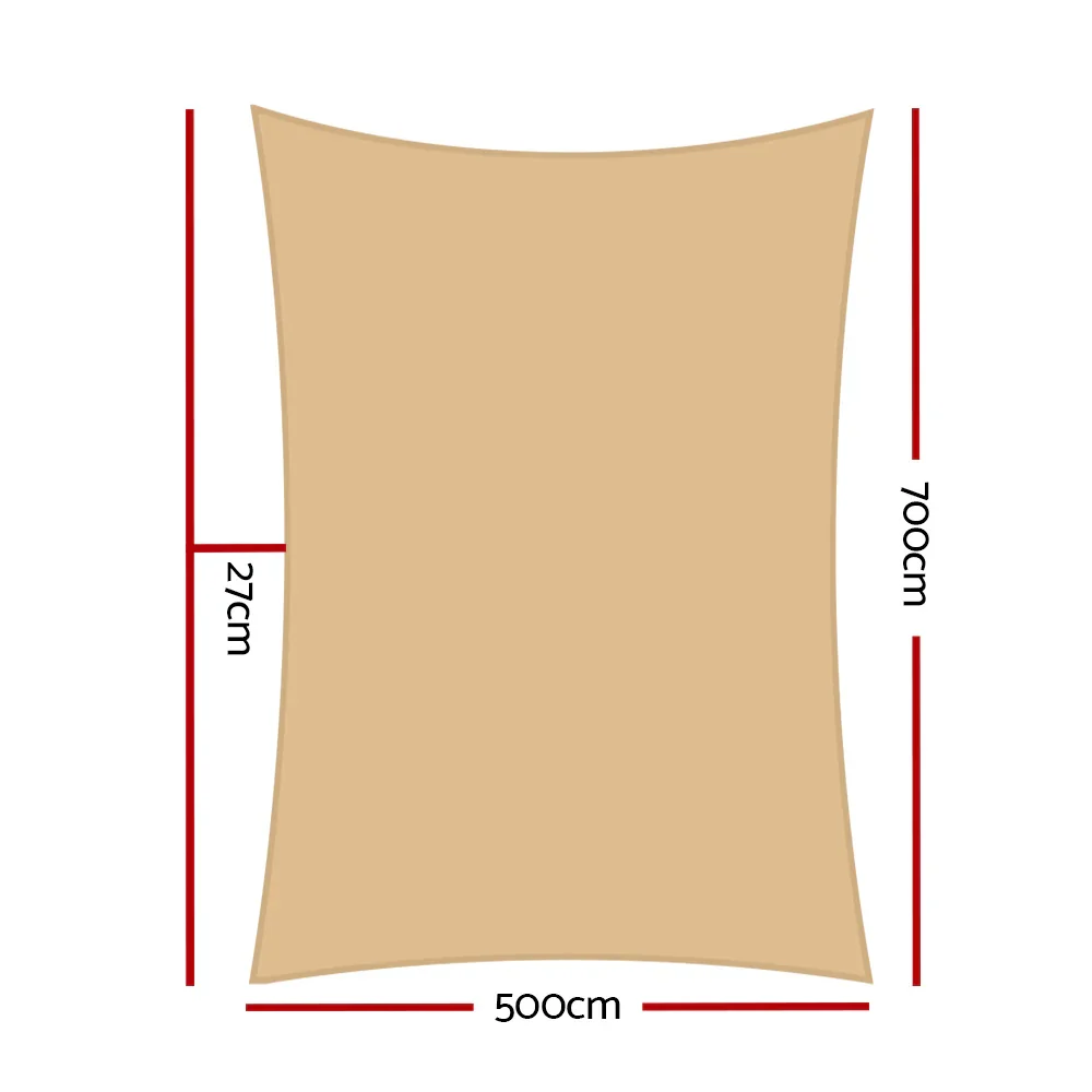 Shade Sail 5x7m Rectangle 280GSM 98% Sand Shade Cloth - Image 2