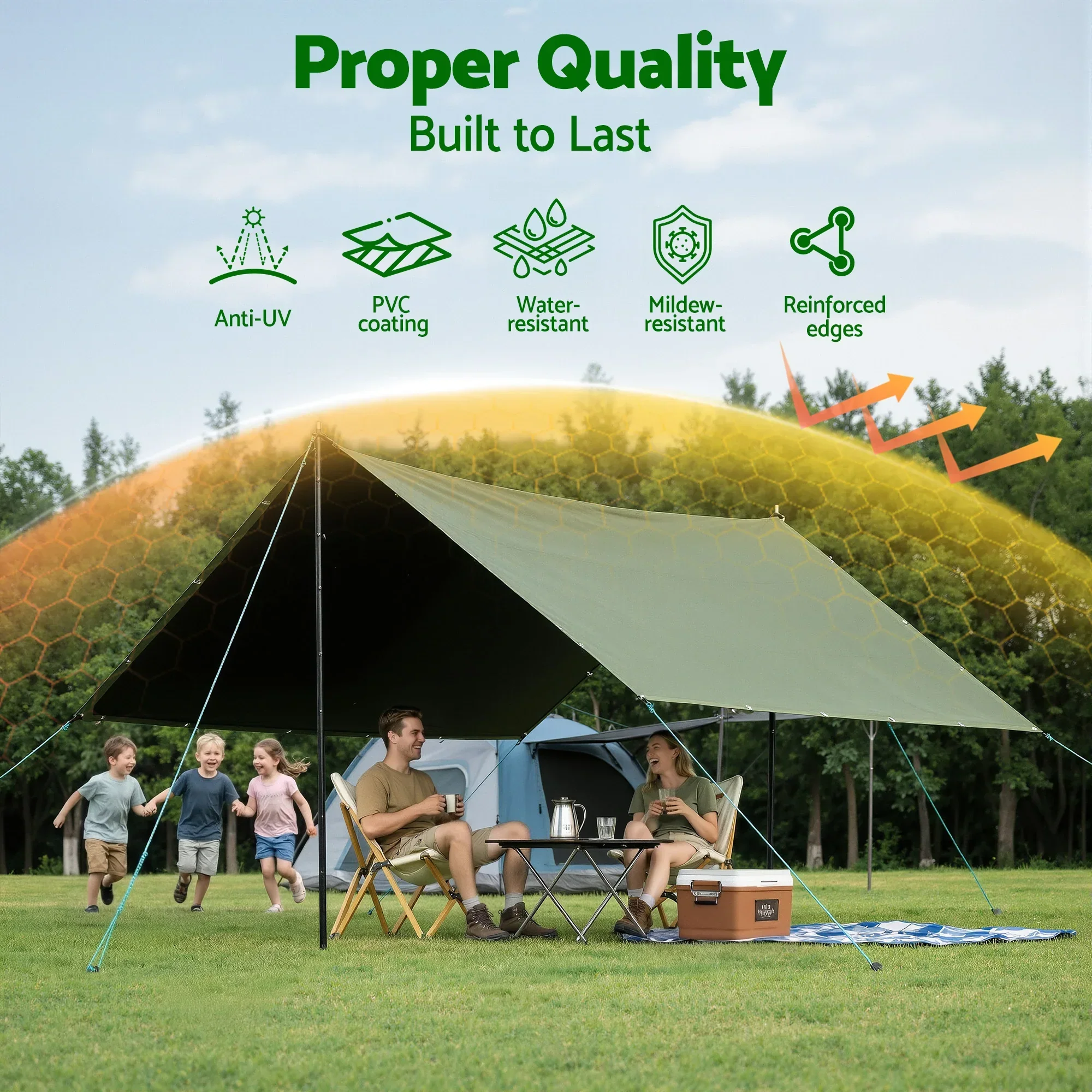 3x4m Tarp Tarpaulin 600GSM Camping Canvas Heavy Duty Water Resistant - Image 3