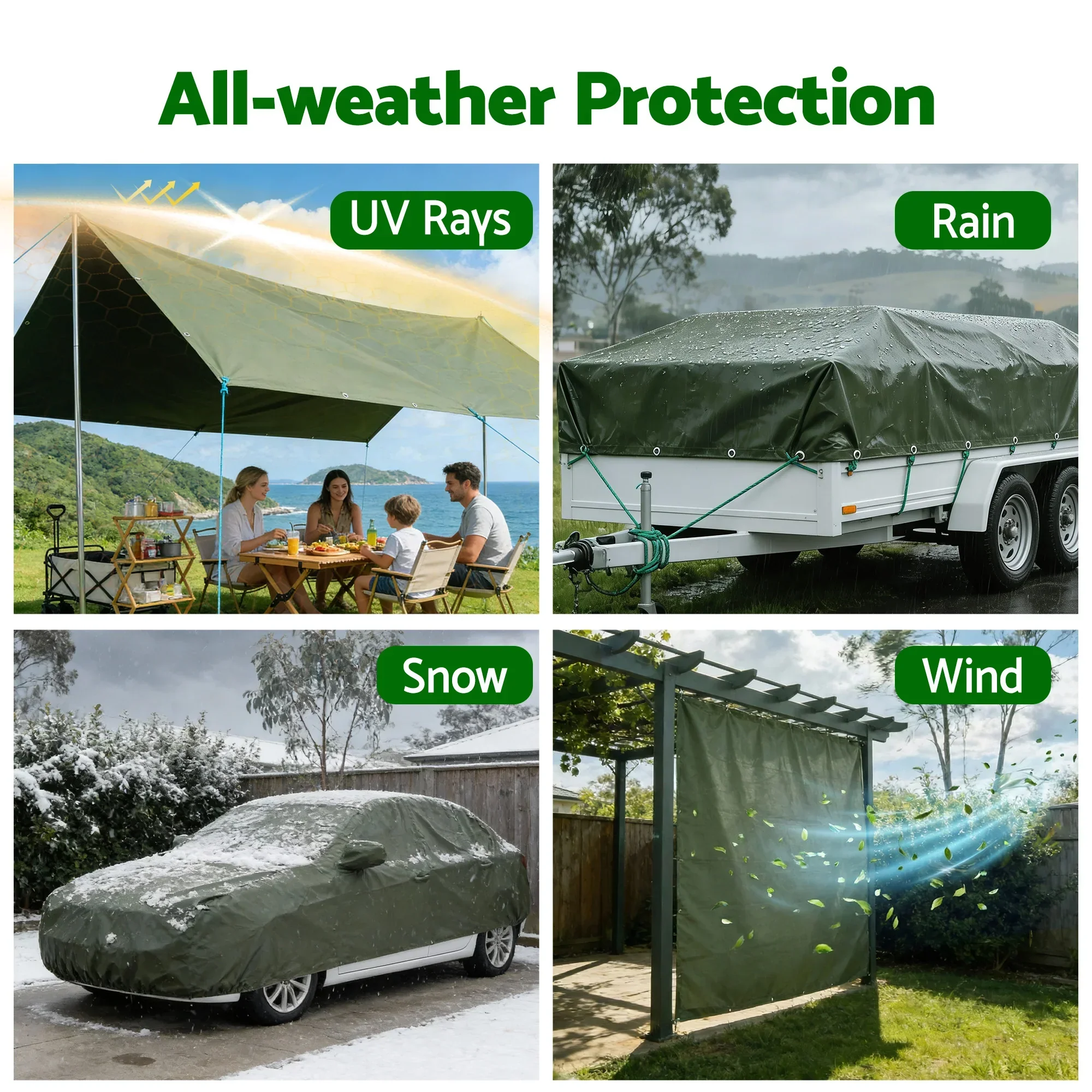 3x4m Tarp Tarpaulin 600GSM Camping Canvas Heavy Duty Water Resistant - Image 5