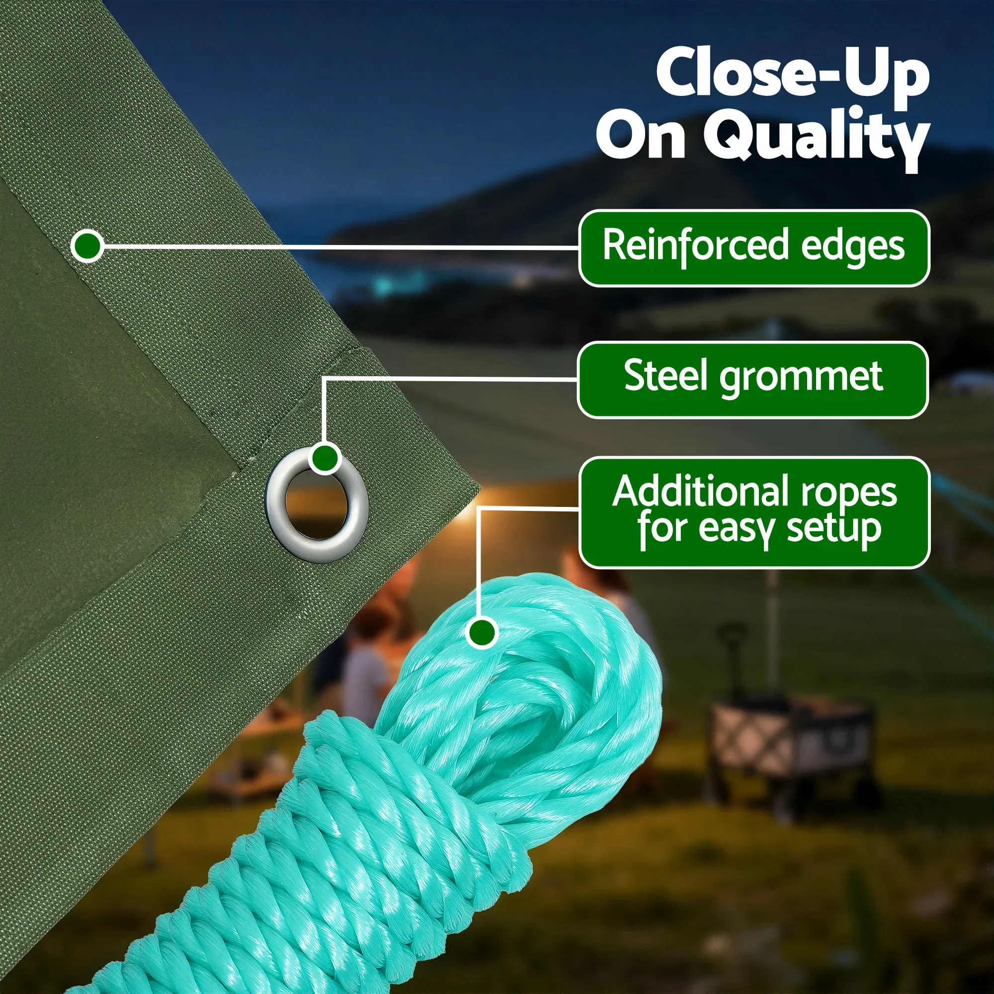 3x4m Tarp Tarpaulin 600GSM Camping Canvas Heavy Duty Water Resistant - Image 6