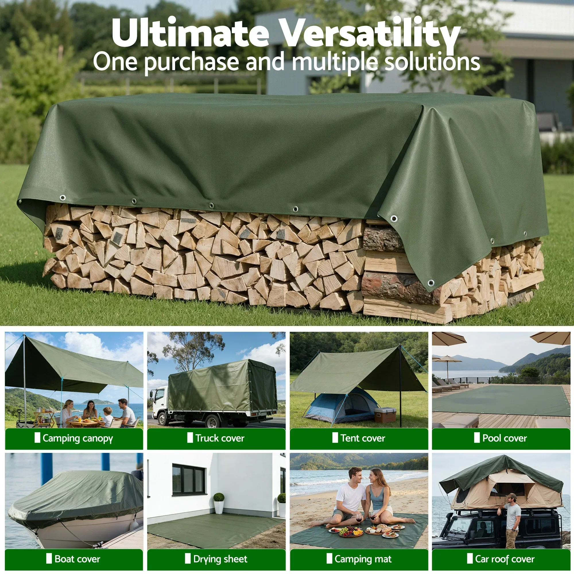 3x4m Tarp Tarpaulin 600GSM Camping Canvas Heavy Duty Water Resistant - Image 7