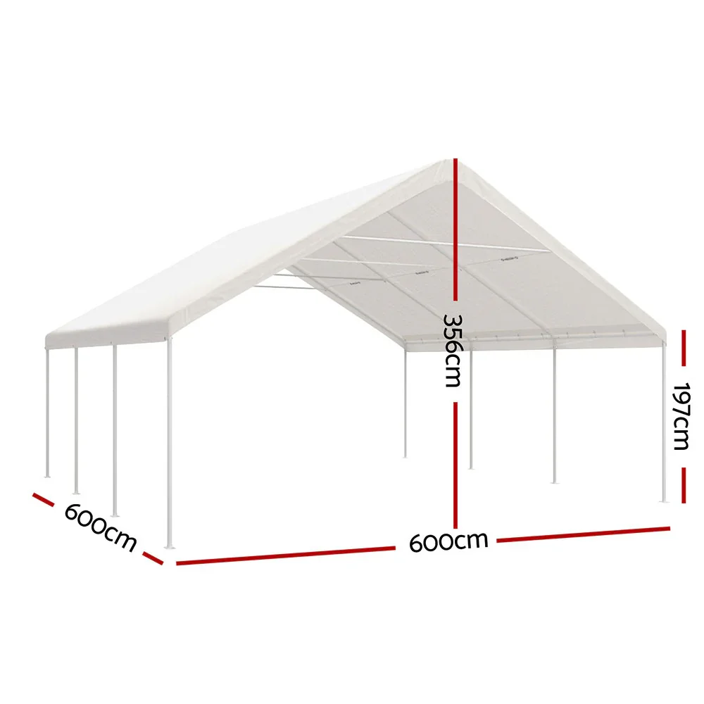 Carports 6x6m Carport Kits Steel Shelter Gazebo Canopy Garage Portable Garden Shed - Image 2