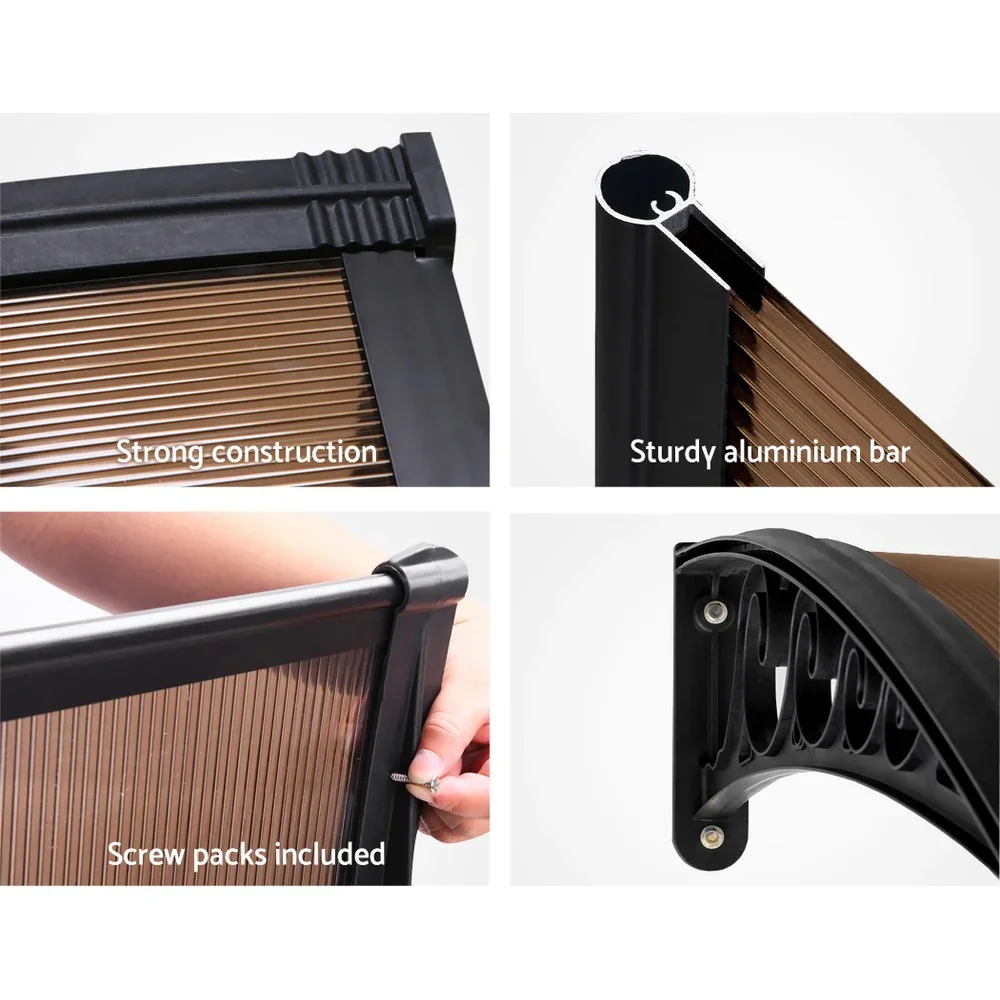 Window Awning Door Canopy 1m x 2m Brown Hollow Sheet Plastic Frame - Image 5