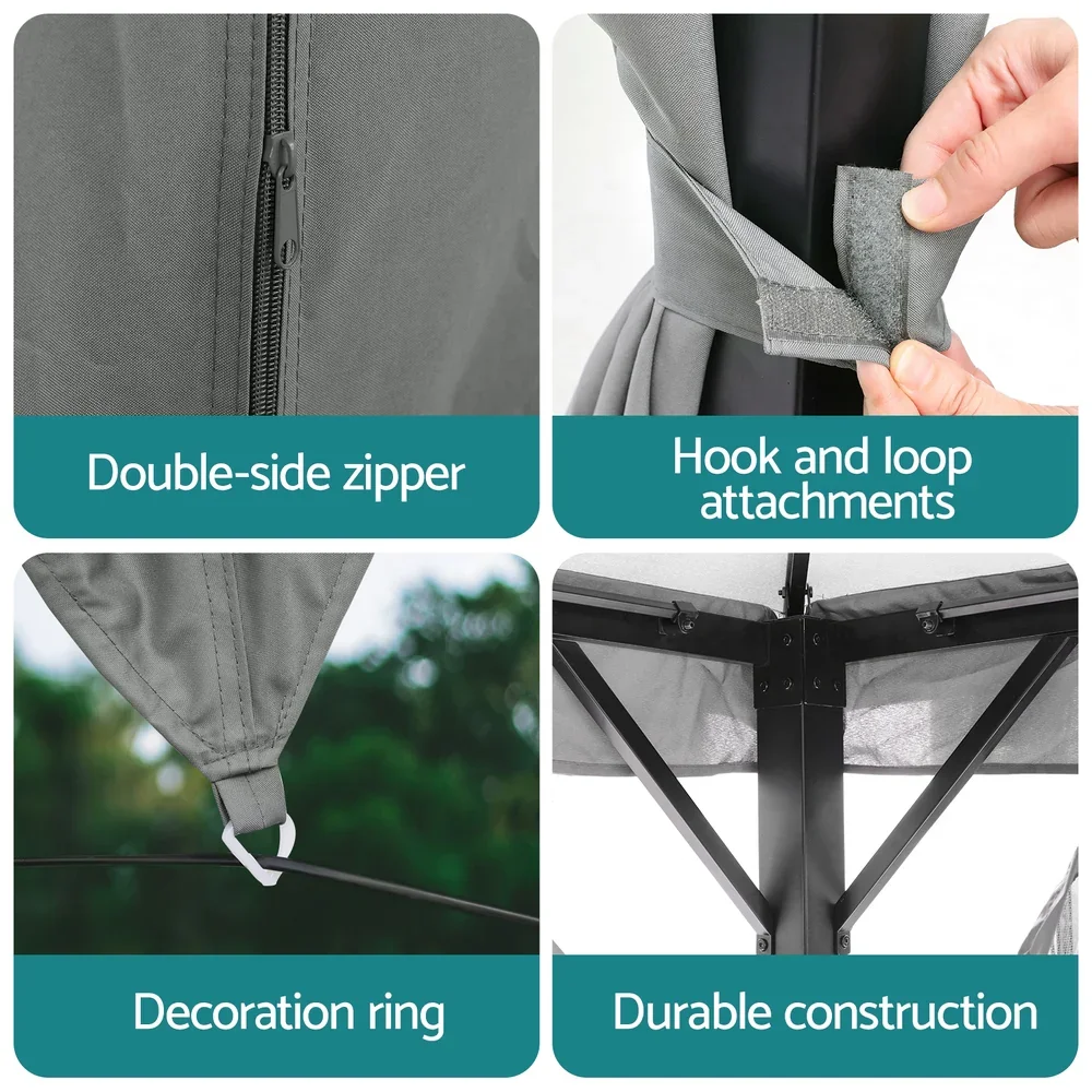 Gazebo 3x4m Canopy Outdoor Steel Frame Patio Tent Curtains Marquee Grey - Image 6