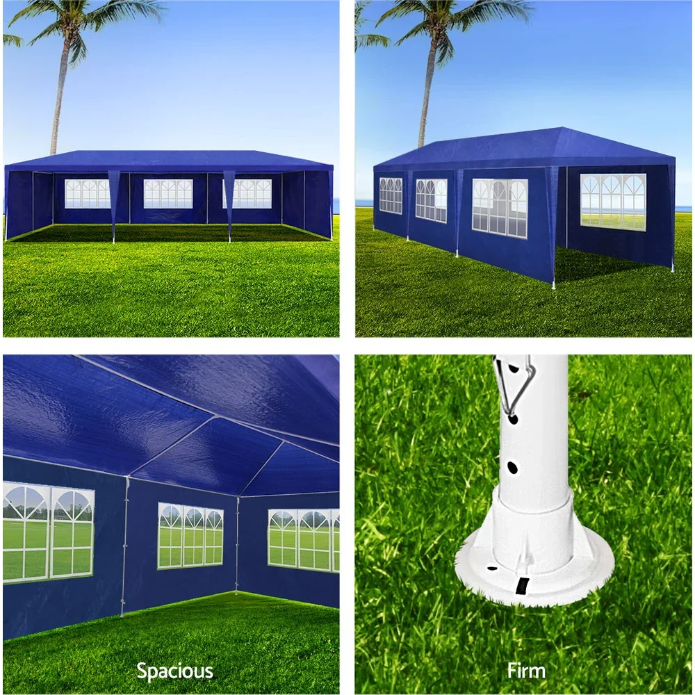 Gazebo 3x9m Marquee Wedding Party Tent Outdoor Camping Side Wall Canopy 8 Panel Blue - Image 3