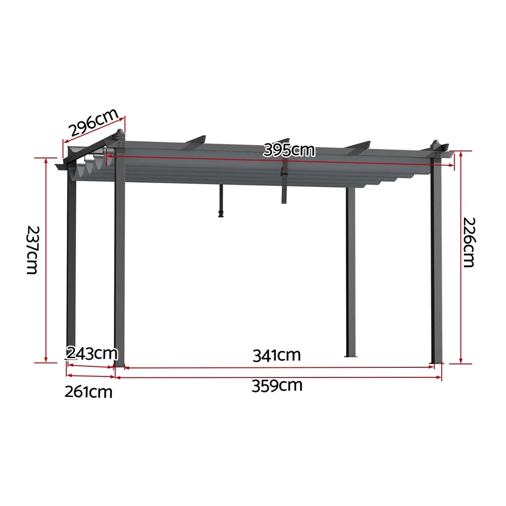Gazebo Outdoor Garden Pergola Aluminium Frame Adjustable Canopy 3x4m Grey - Image 5