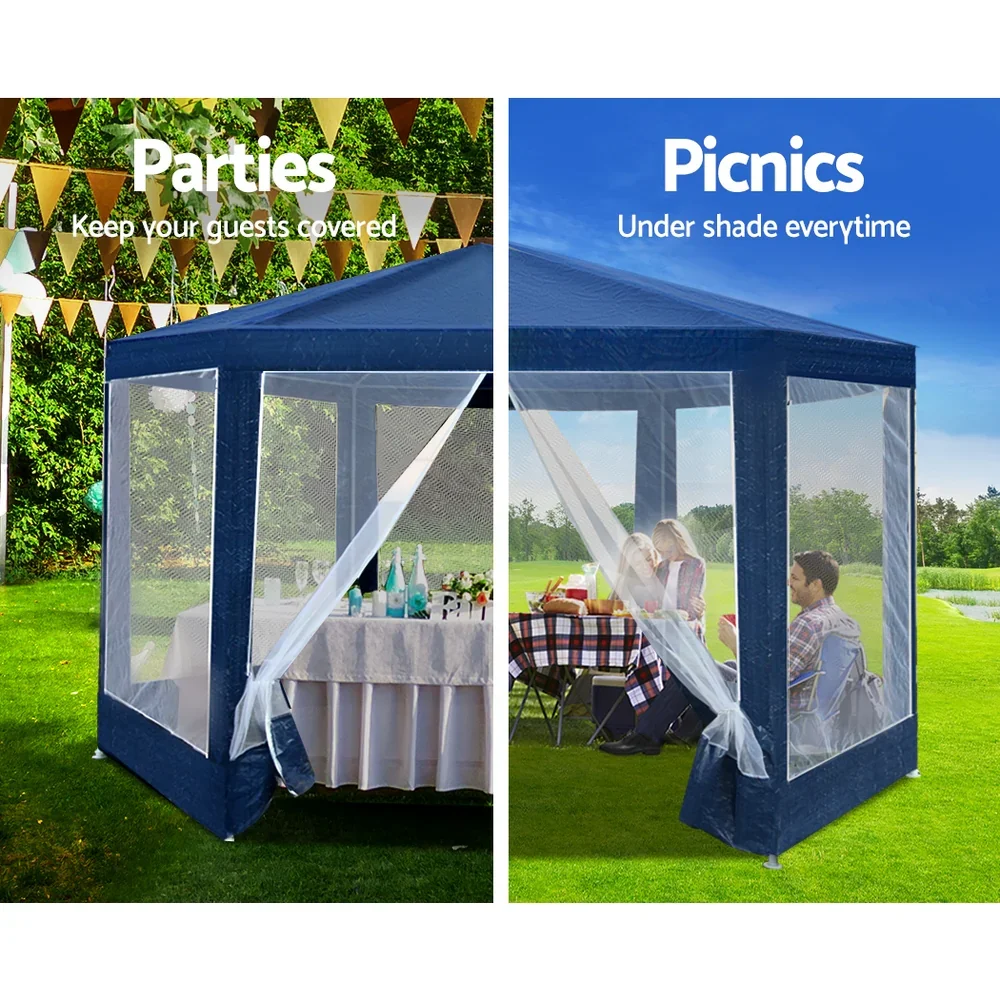 Gazebo?2x2m Marquee Wedding Party Tent Outdoor Camping Mesh Wall Canopy Shade Gazebos Navy - Image 4