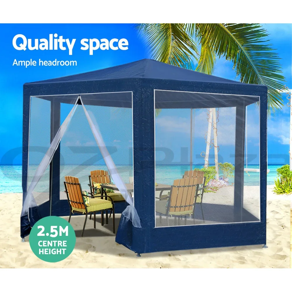 Gazebo?2x2m Marquee Wedding Party Tent Outdoor Camping Mesh Wall Canopy Shade Gazebos Navy - Image 5