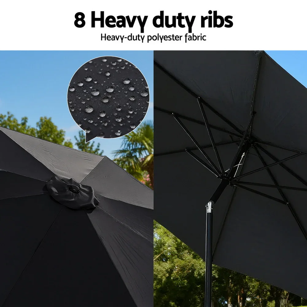 Outdoor Umbrella 2.9m Market Umbrella with String Light Tilt Black - Image 4