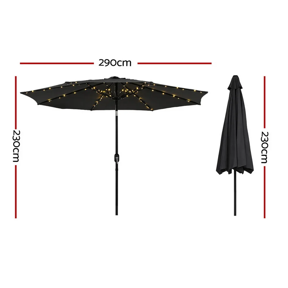 Outdoor Umbrella 2.9m Market Umbrella with String Light Tilt Black - Image 5