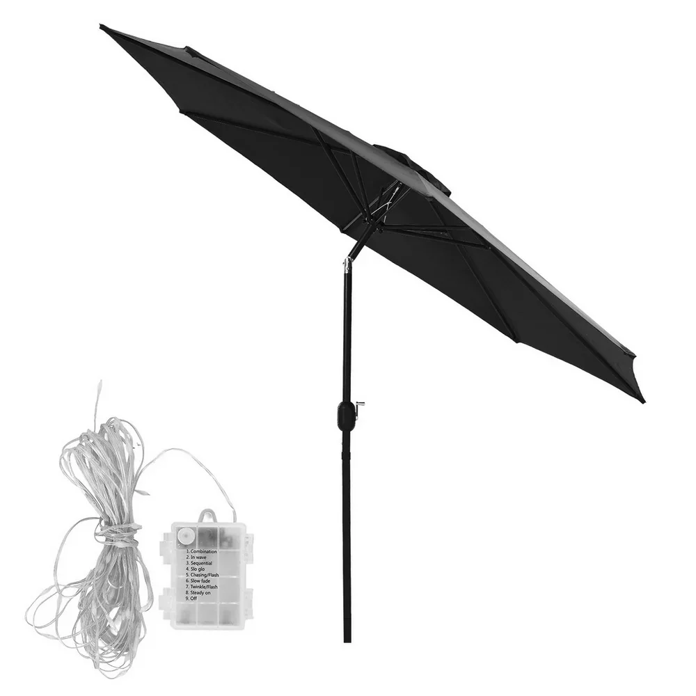 Outdoor Umbrella 2.9m Market Umbrella with String Light Tilt Black - Image 6