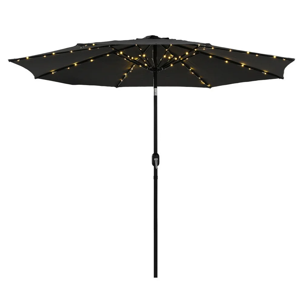Outdoor Umbrella 2.9m Market Umbrella with String Light Tilt Black - Image 7