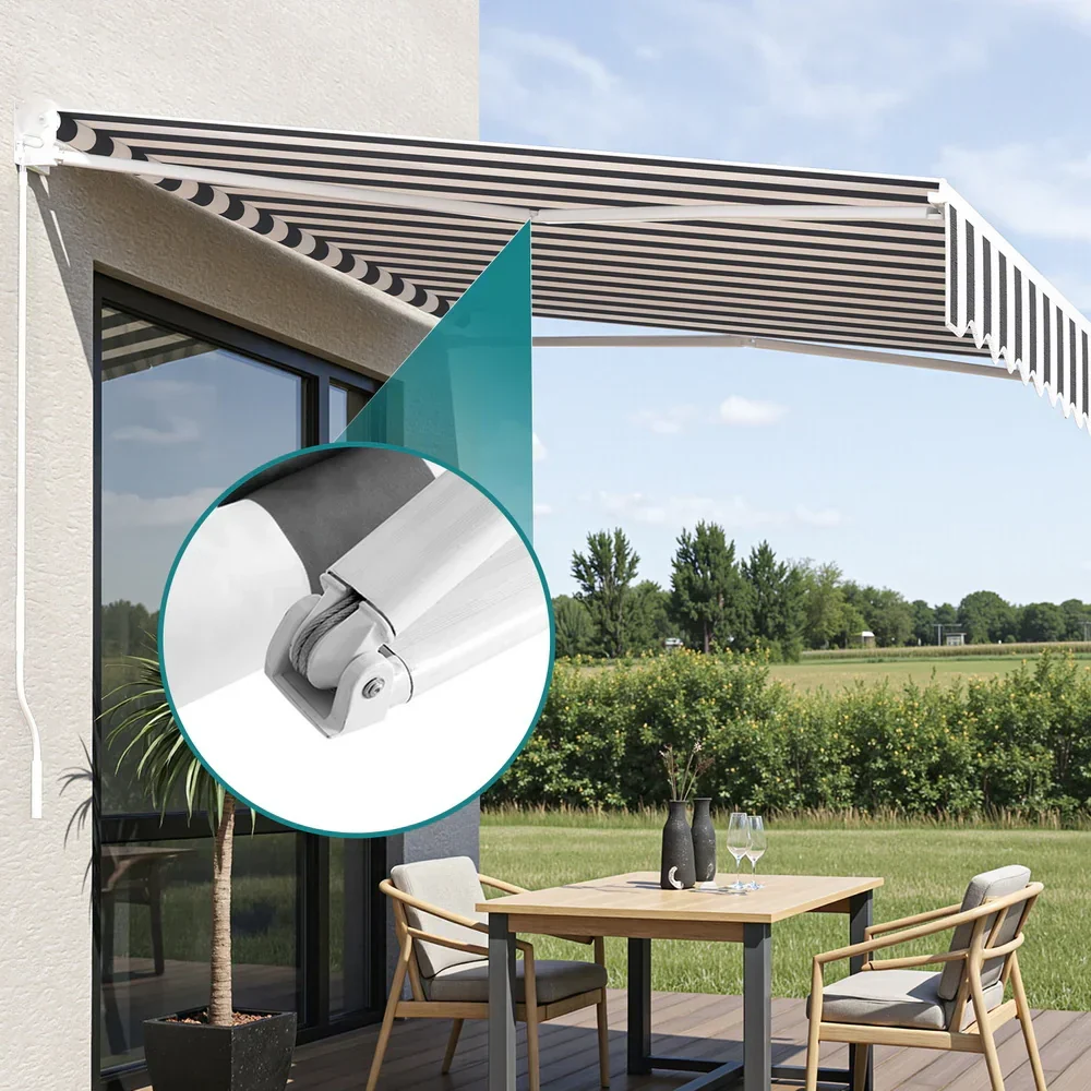Retractable Folding Arm Awning Manual Sunshade 2.5Mx2M Grey White - Image 2
