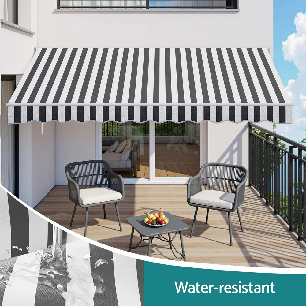 Retractable Folding Arm Awning Manual Sunshade 5Mx3M Grey White - Image 4