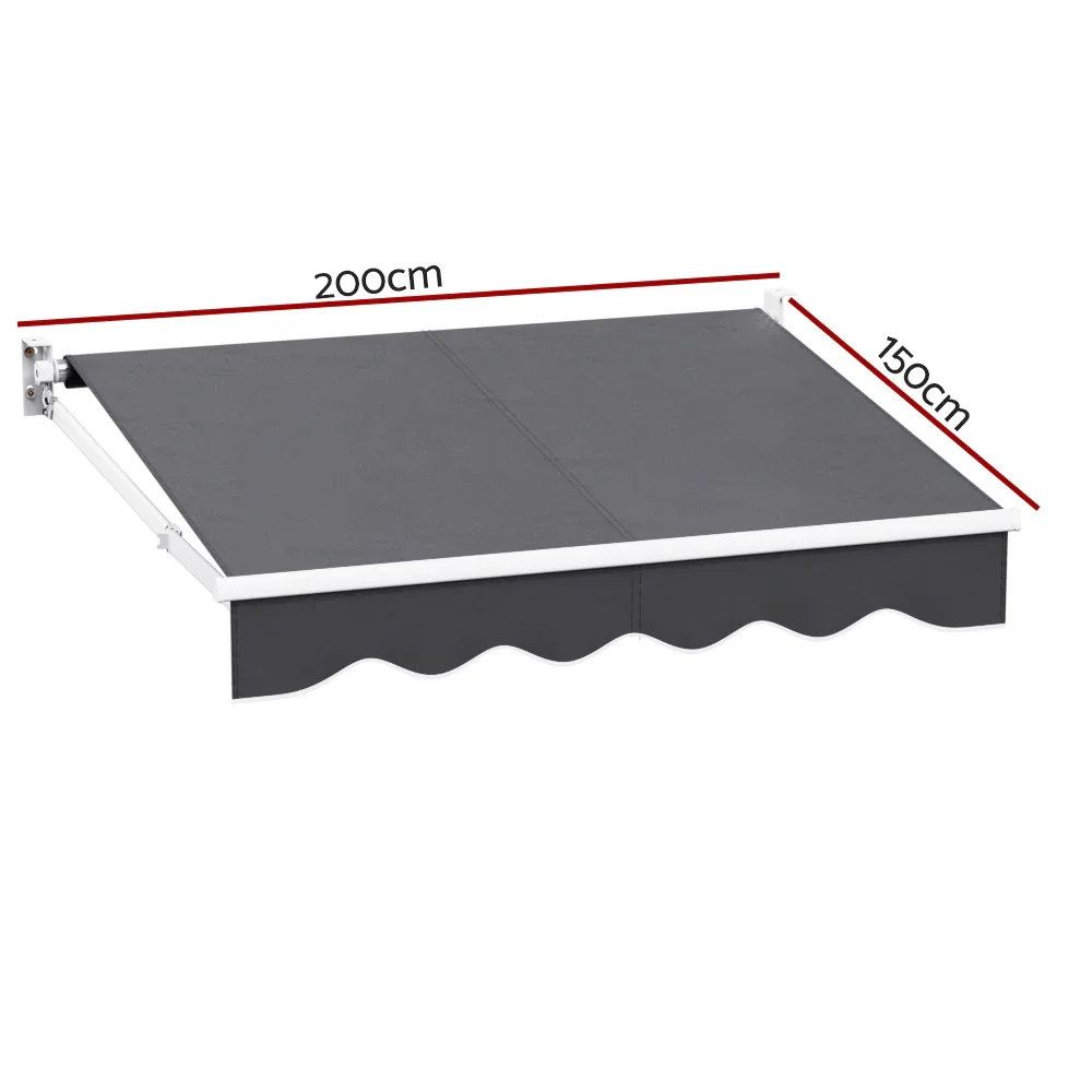 Retractable Folding Arm Awning Manual Sunshade 2Mx1.5M Grey - Image 2