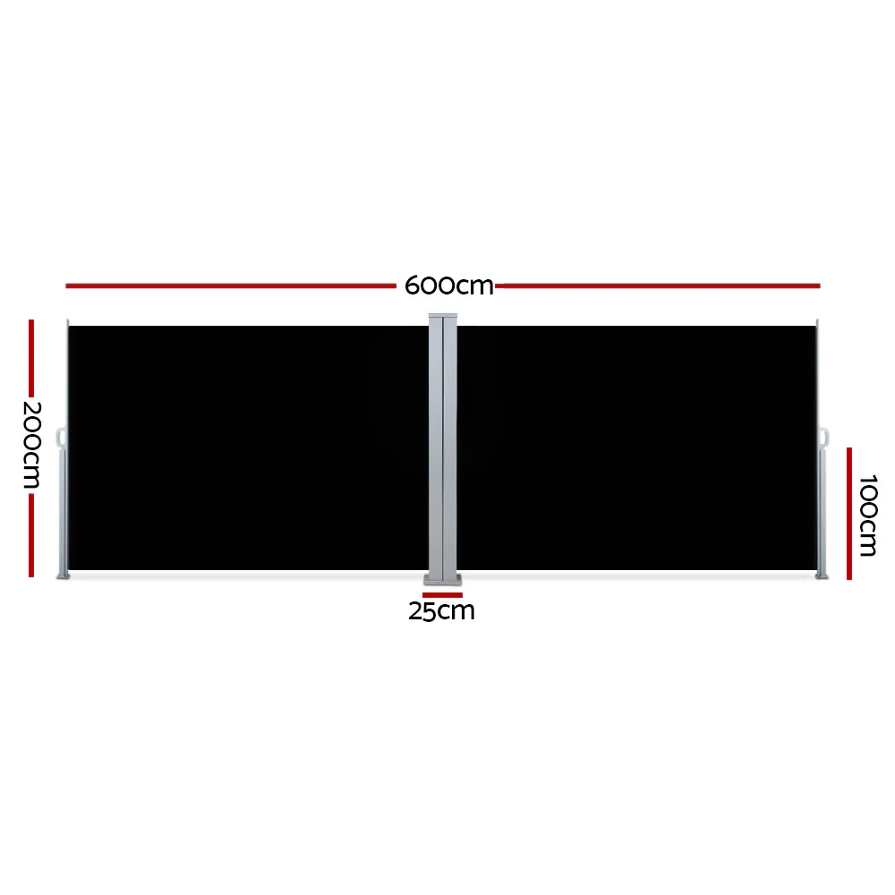 Side Awning Outdoor Blinds Sun Shade Retractable Screen 2X6M BK - Image 2