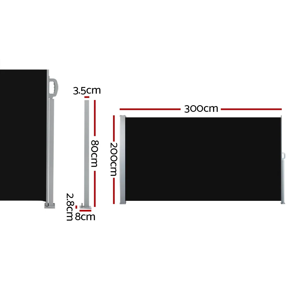 Side Awning Sun Shade Outdoor Retractable Privacy Screen 2X3M Black - Image 3