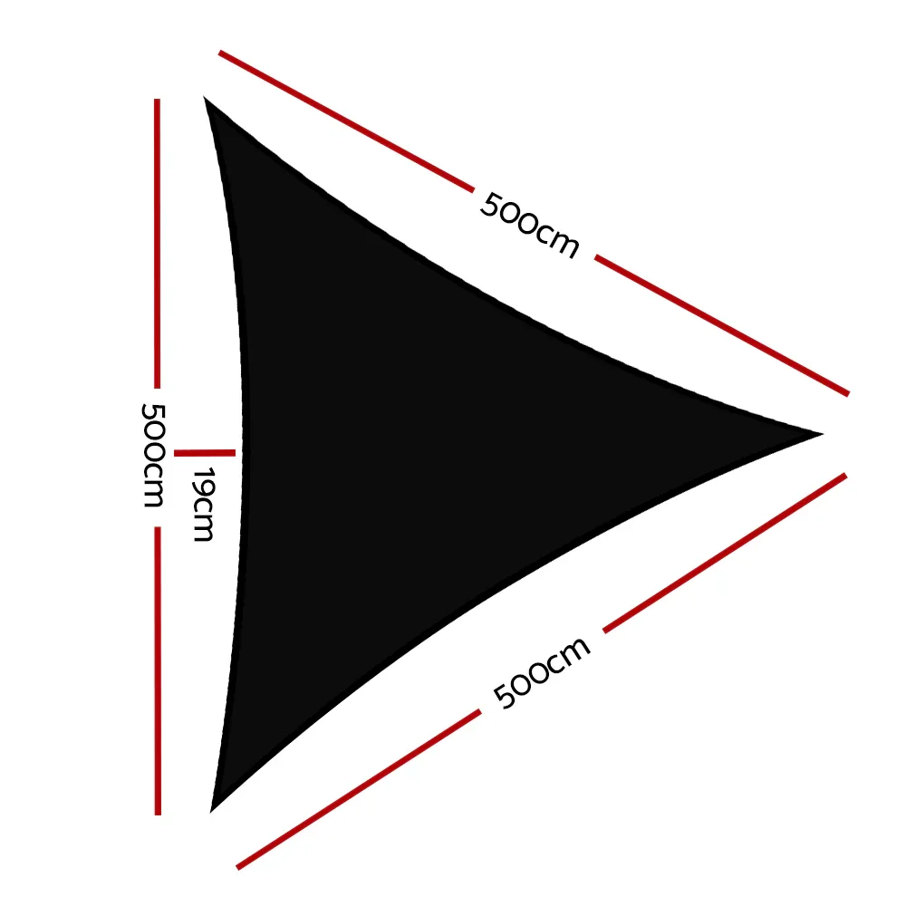 Shade Sail 5x5x5m Triangle 280GSM 98% Black Shade Cloth - Image 2