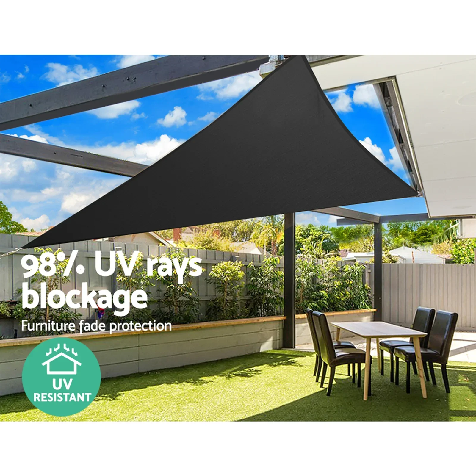 Shade Sail 5x5x5m Triangle 280GSM 98% Black Shade Cloth - Image 6