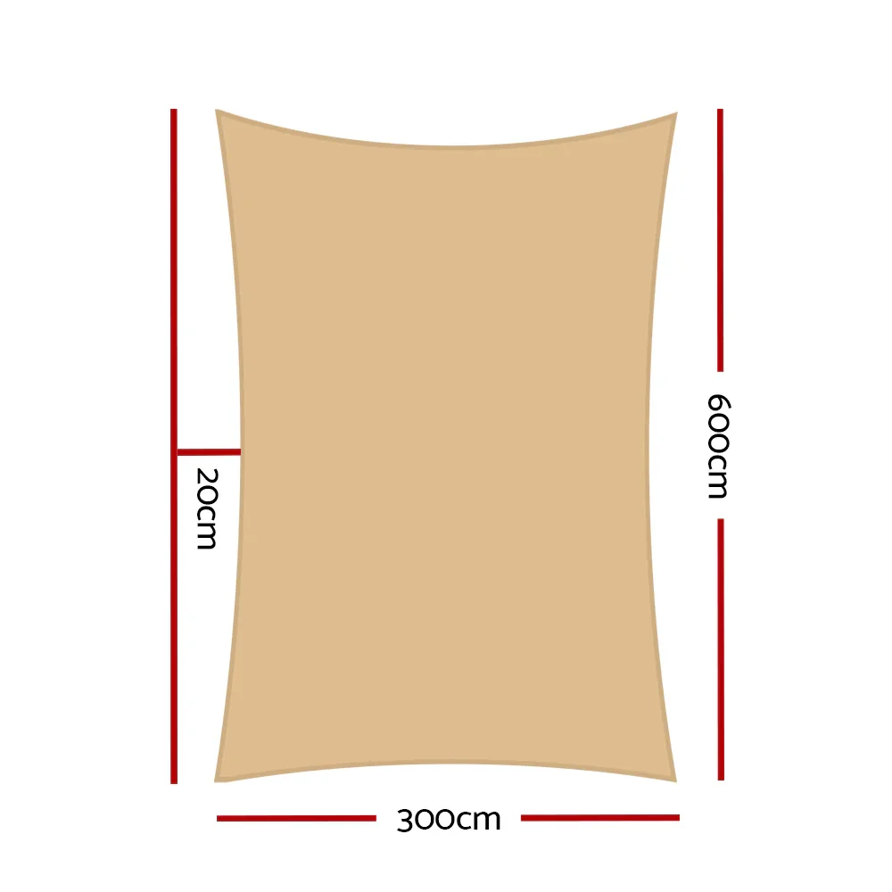 Shade Sail 3x6m Rectangle 185GSM 95% Sand Shade Cloth - Image 2