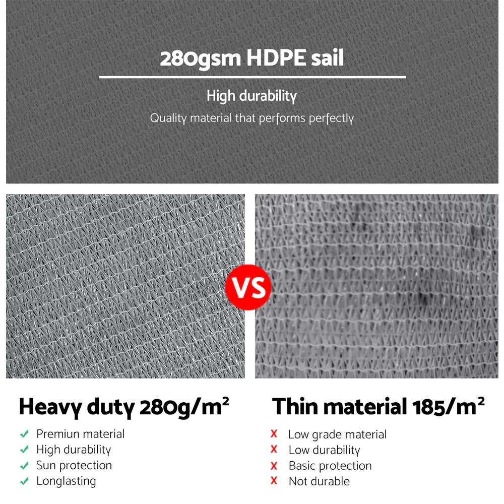 Shade Sail 5x5x5m Triangle 280GSM 98% Grey Shade Cloth - Image 5