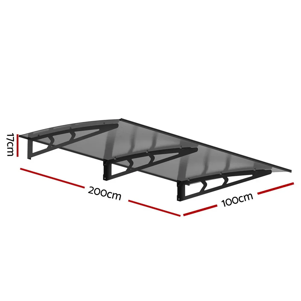 Window Door Awning Canopy 1mx2m Grey Solid Sheet Metal Frame - Image 2