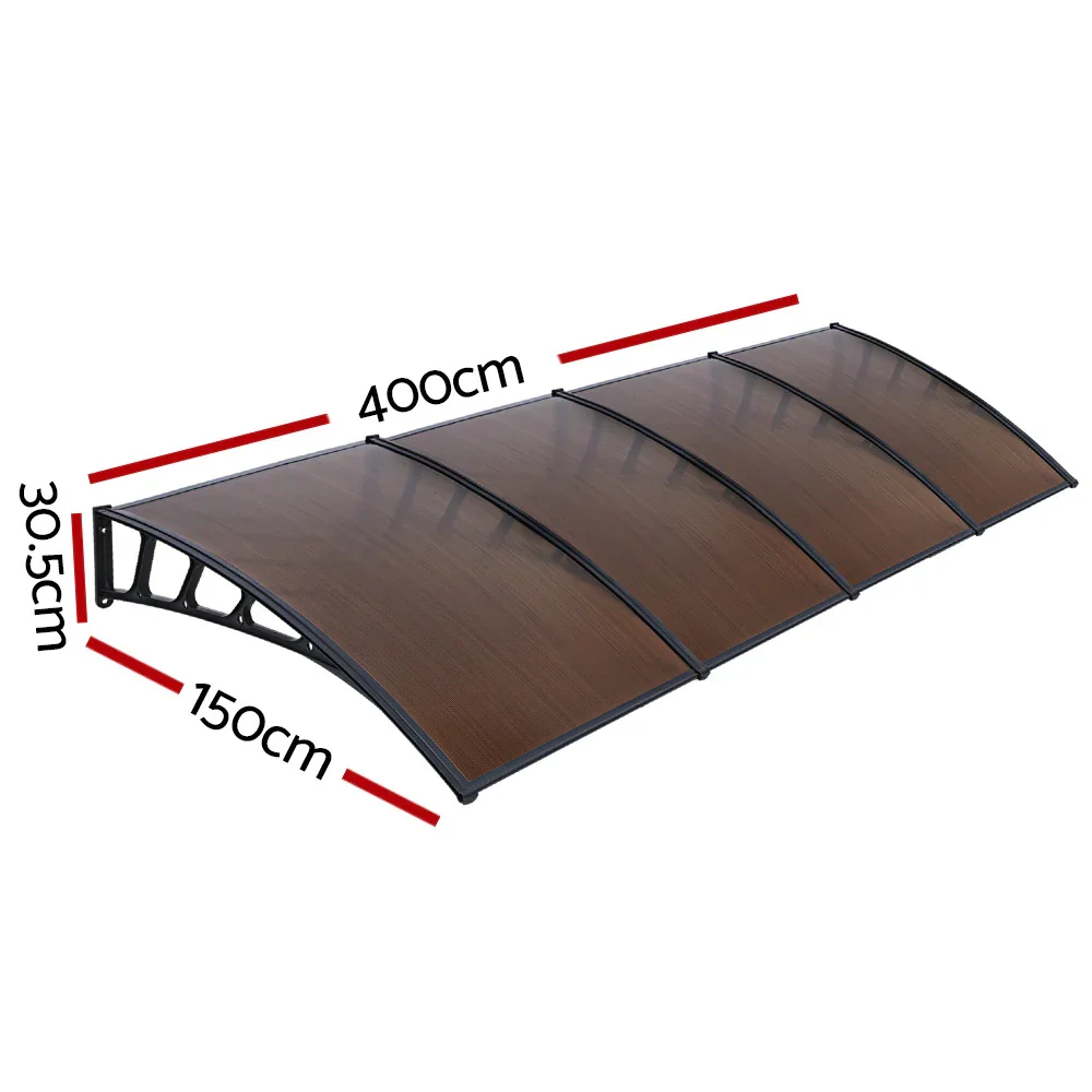 Window Door Awning Canopy 1.5mx4m Brown Sheet Black Plastic Frame - Image 3