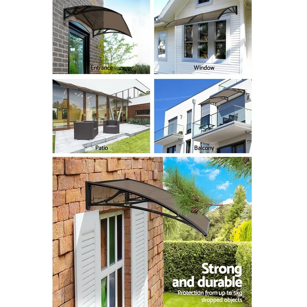 Window Awning Door Canopy 1m x 4m Brown Sheet Black Plastic Frame - Image 4