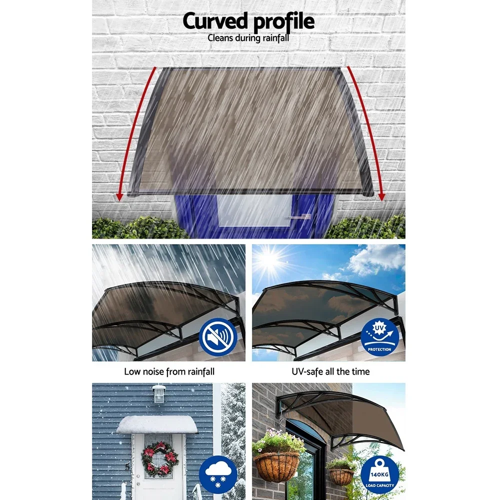 Window Awning Door Canopy 1m x 4m Brown Sheet Black Plastic Frame - Image 5