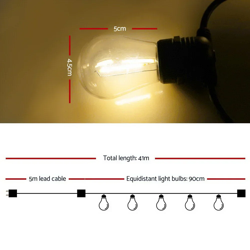 41m LED Festoon String Lights Christmas Decorations Wedding Party Outdoor Garden - Image 2