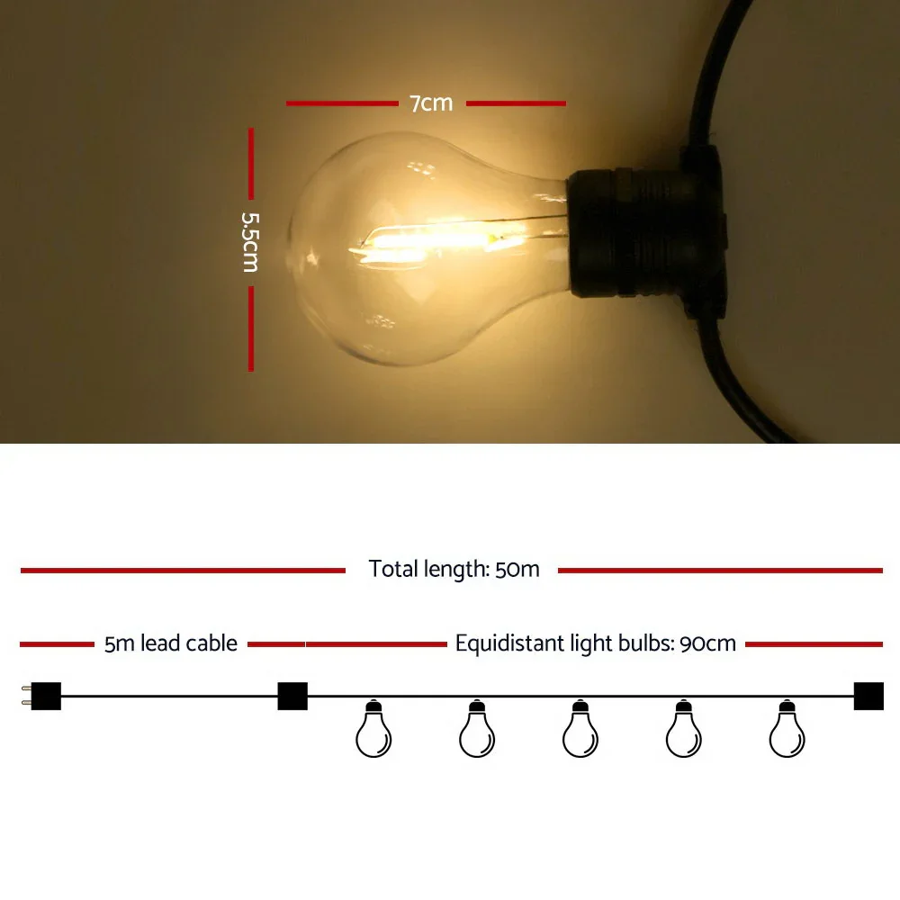 50m LED Festoon String Lights Outdoor Christmas Decorations Wedding Garden Party - Image 3