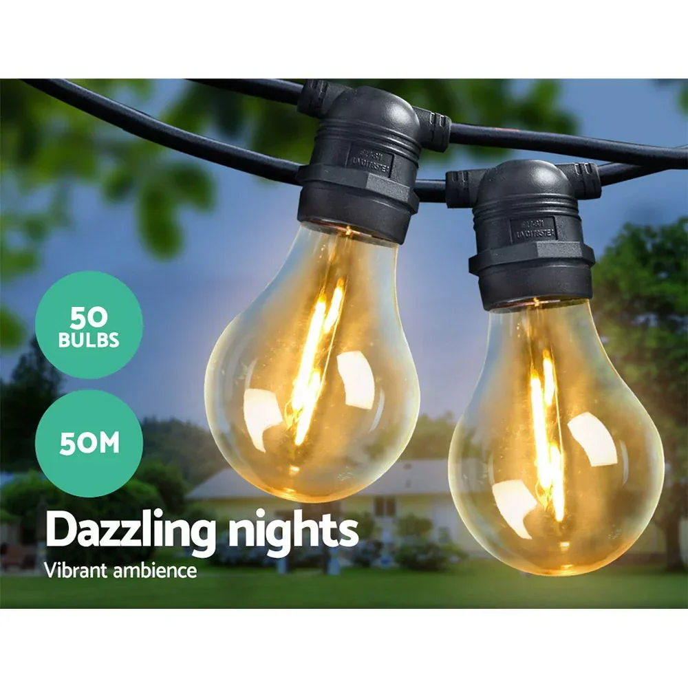 50m LED Festoon String Lights Outdoor Christmas Decorations Wedding Garden Party - Image 4