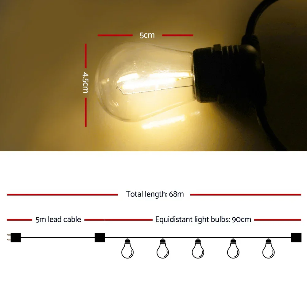 68m LED Festoon String Lights Christmas Decorations Wedding Party Outdoor Garden - Image 3