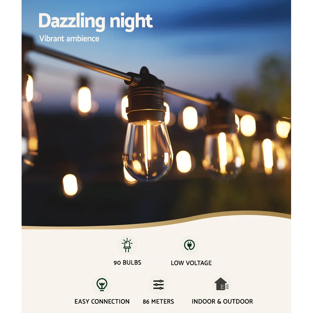 86m Festoon Lights Christmas Fairy String Lights Outdoor Party Garden Decor - Image 4