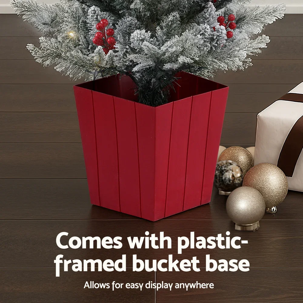 Christmas Tree 1M LED Potted Xmas Party Decor Red Barries Flocked - Image 4