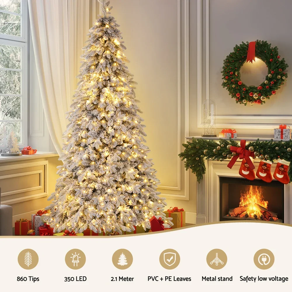 Christmas Tree 2.1m Flocking Pencil Tree LED Xmas 860 Tips White - Image 4