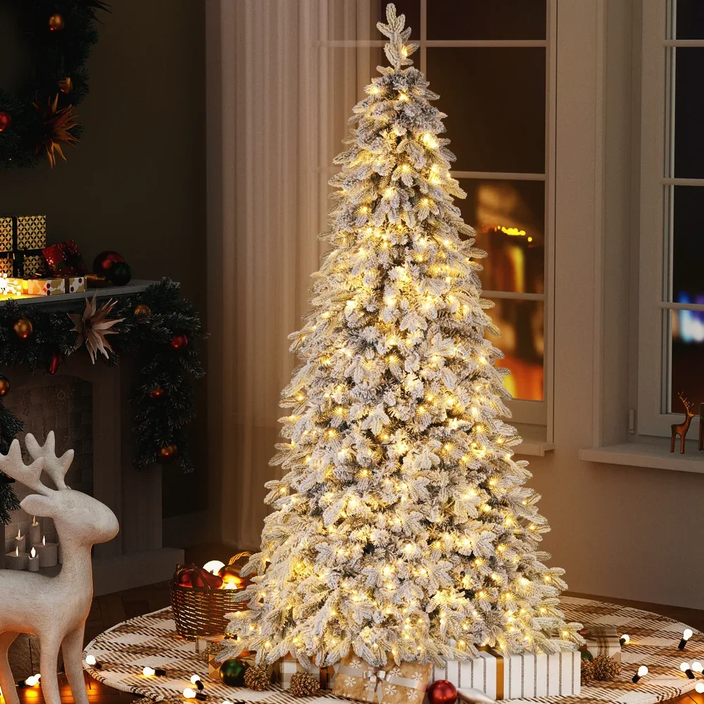 Christmas Tree 2.1m Flocking Pencil Tree LED Xmas 860 Tips White - Image 7