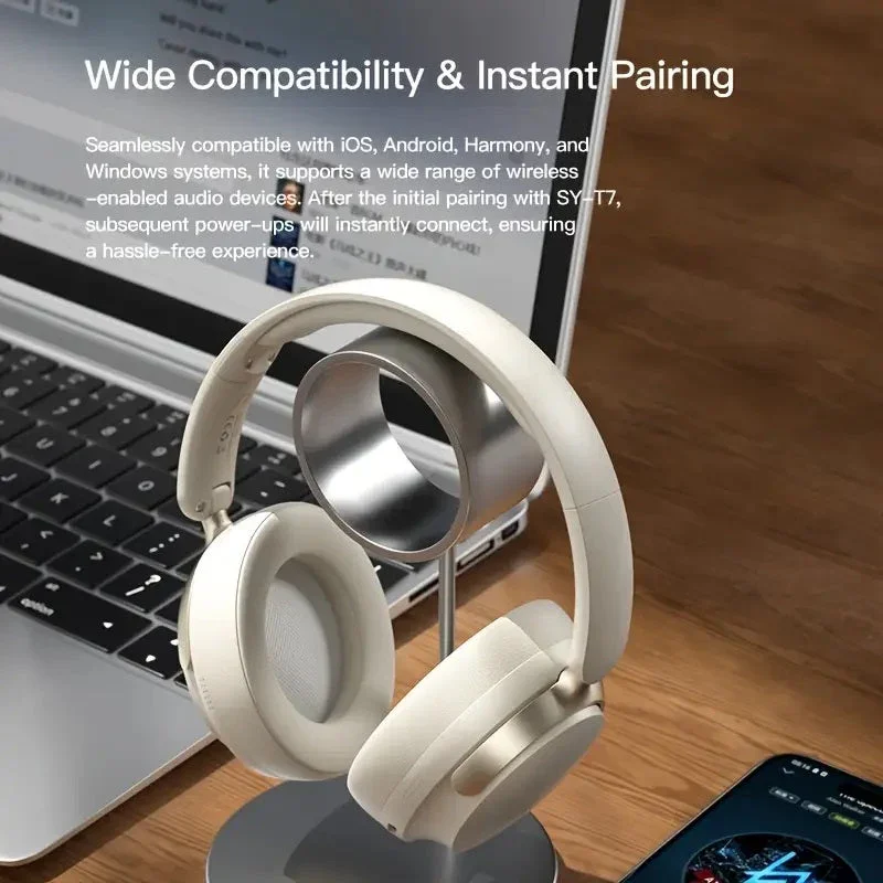 JR SY-T7 Bluetooth 5.4 Over-Ear Headset Wireless Headphones with Noise Cancelling Mic (Beige) - Image 8