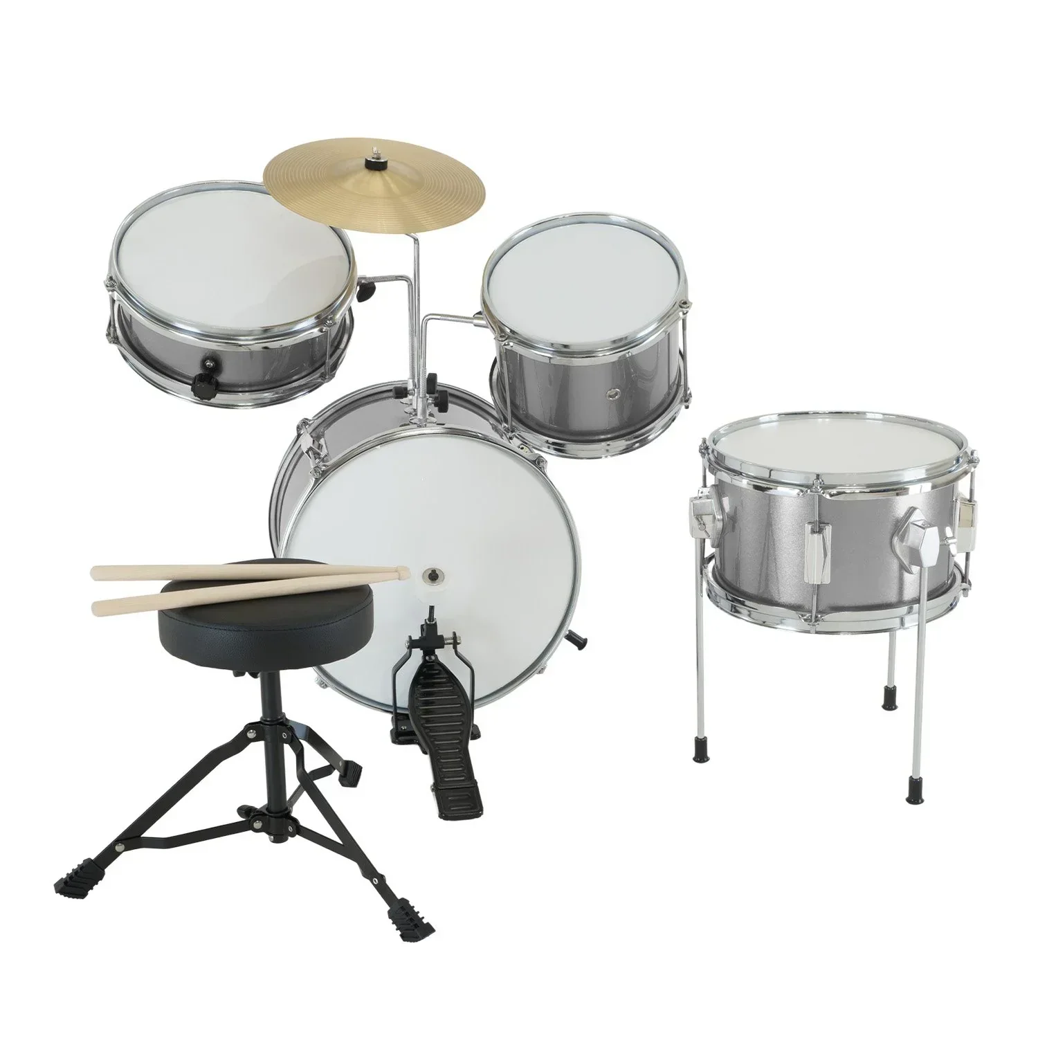 Childrens 4pc Drum Kit - Silver - Image 4