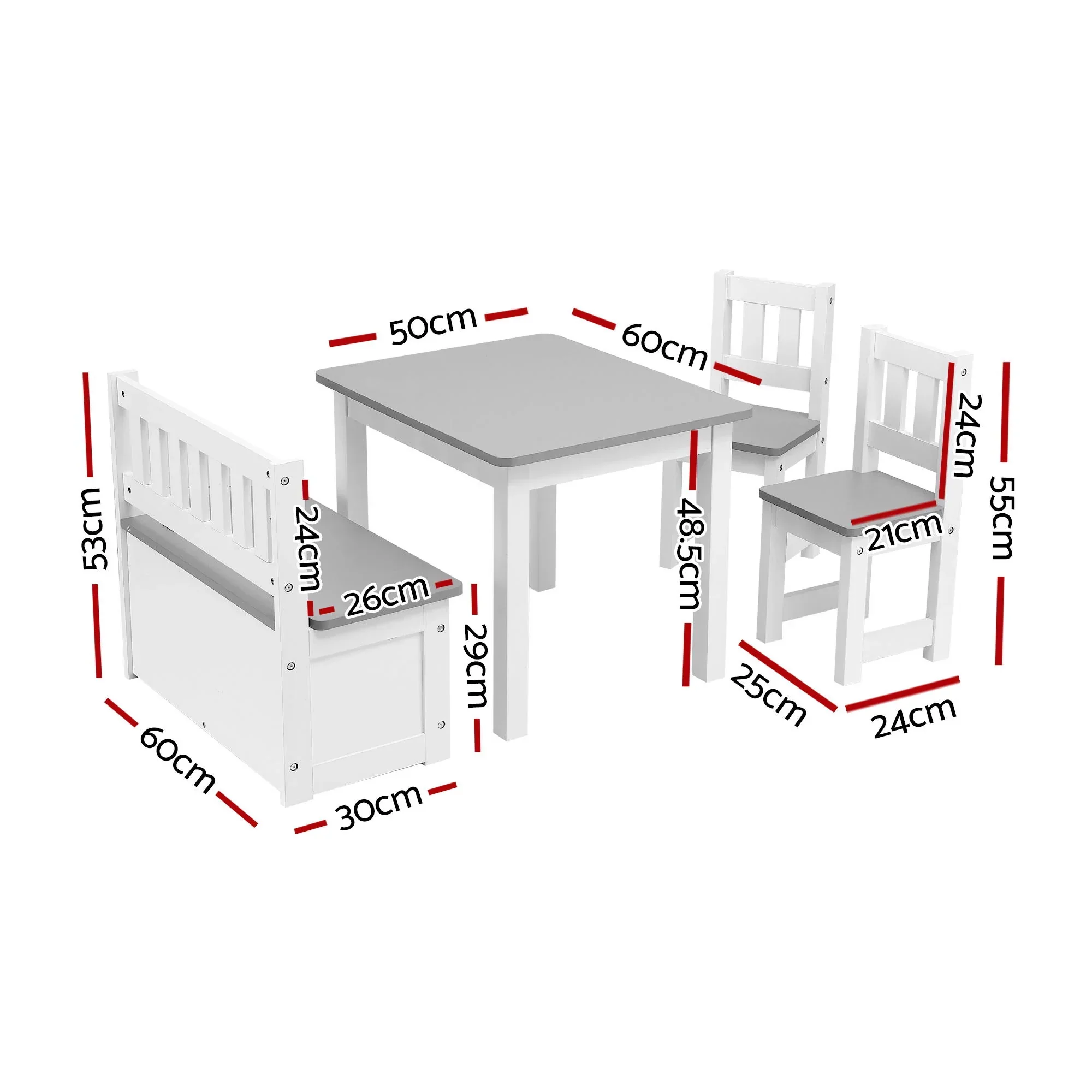 2 in 1 Kids Table and Chair Set, Activity Table with Storage Bench and 2 Chairs for Reading, Drawing, Writing, Snack Time & Arts Crafts, 4 PCS Toddler Table and Chair Set, Grey - Image 7