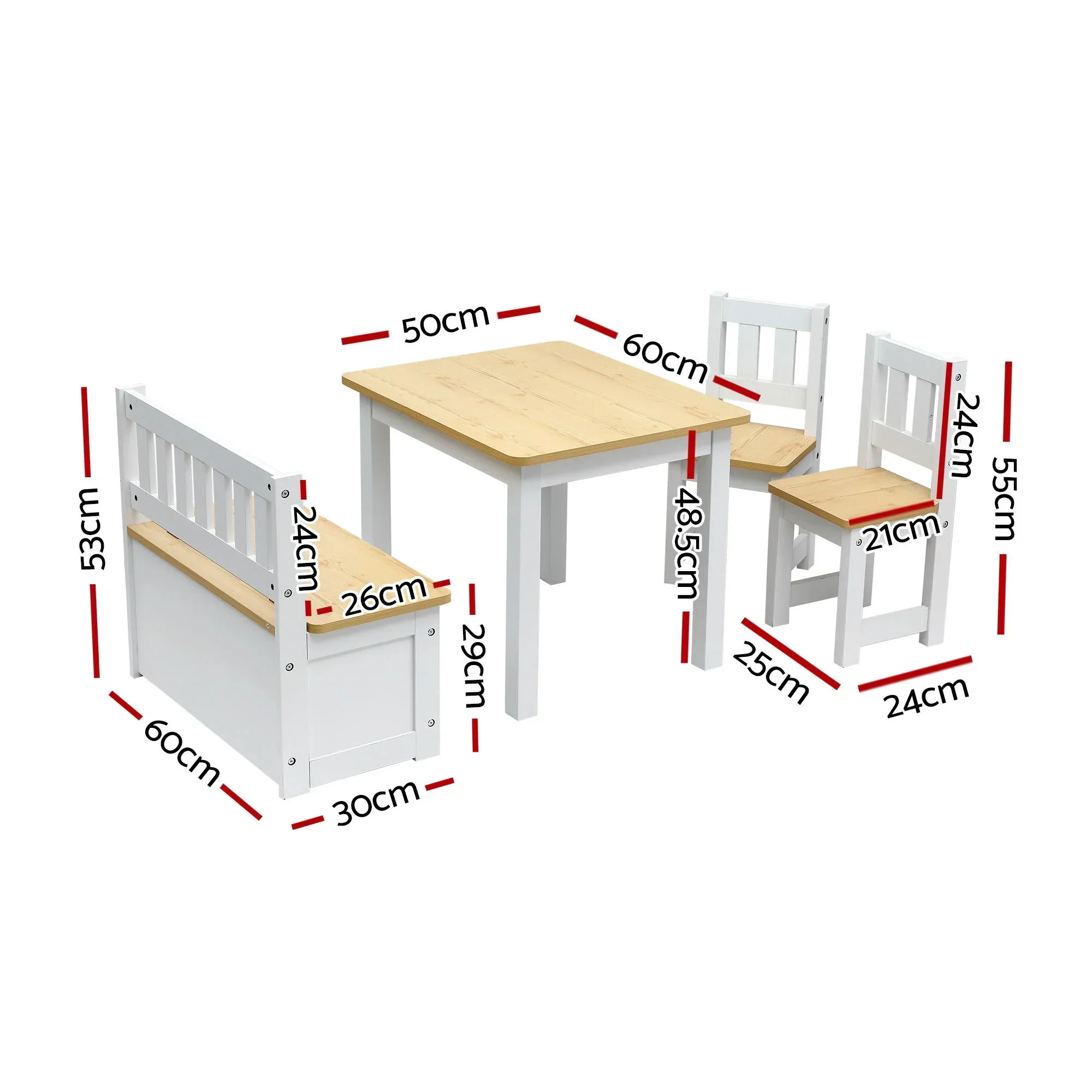 2 in 1 Kids Table and Chair Set, Activity Table with Storage Bench and 2 Chairs for Reading, Drawing, Writing, Snack Time & Arts Crafts, 4 PCS Toddler Table and Chair Set, Natural - Image 2
