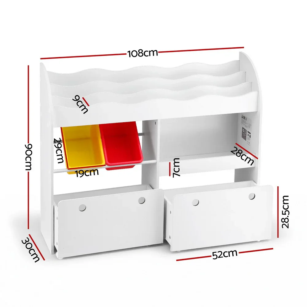3 Tiers Kids Bookshelf Storage Children Bookcase Toy Box Organiser Display White - Image 3
