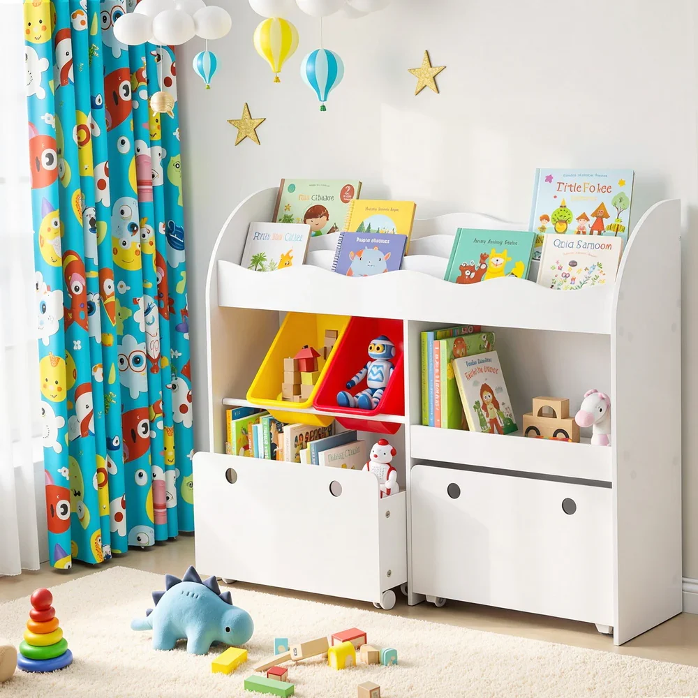 3 Tiers Kids Bookshelf Storage Children Bookcase Toy Box Organiser Display White - Image 8