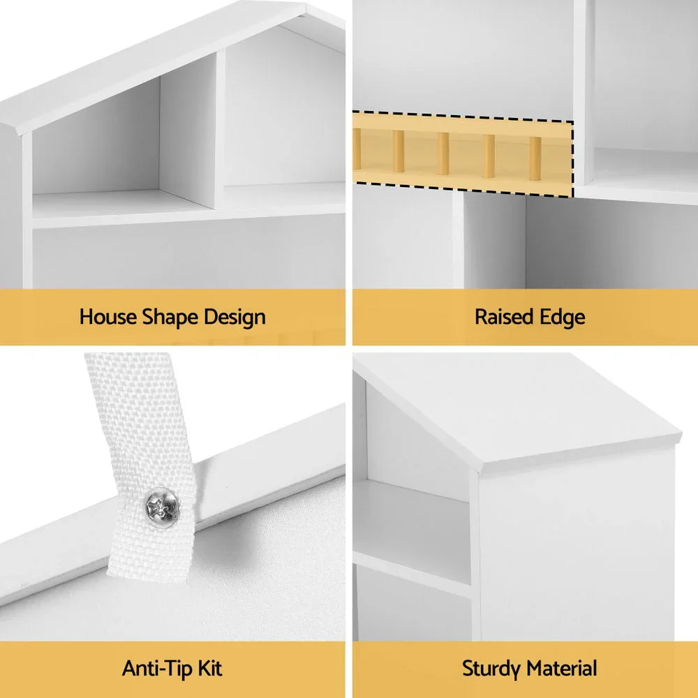 4 Tiers Kids Bookshelf Wooden Bookcase Display Storage Organiser Cabinet White - Image 4