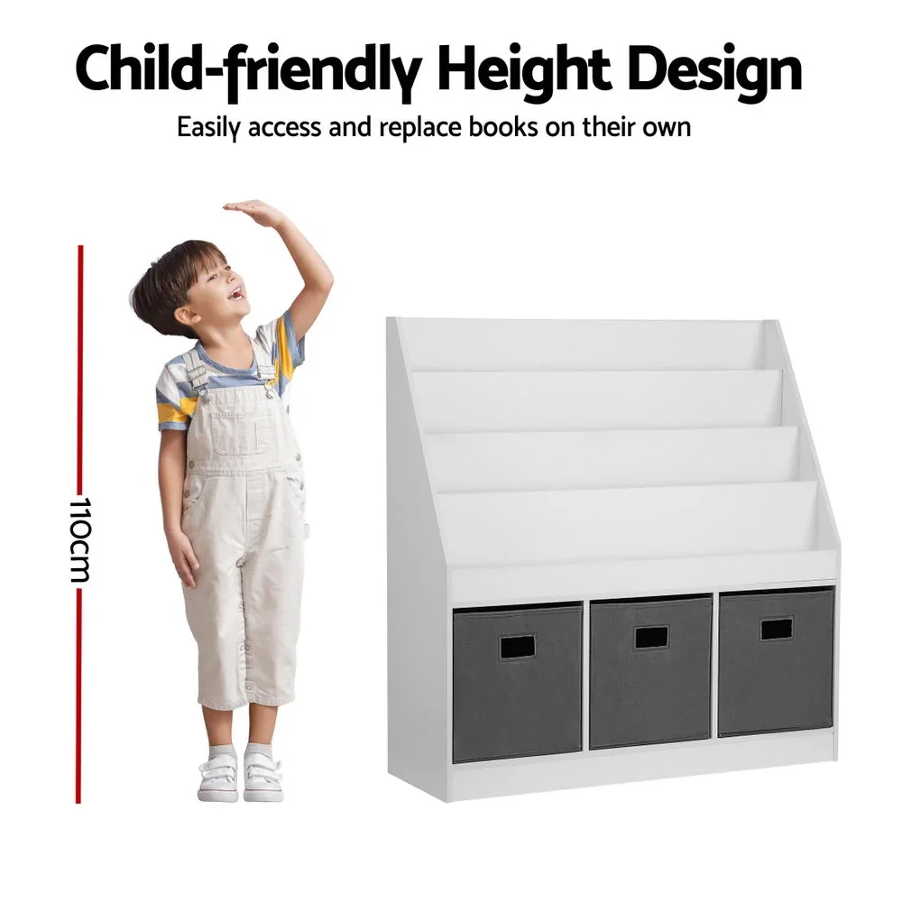 Kids Bookshelf 4 Tiers Magazine Rack Toy Box Organiser Storage Display Shelf - Image 2