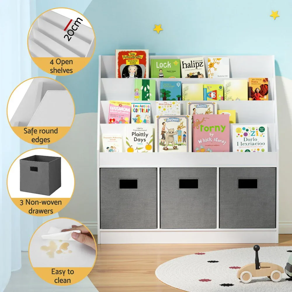 Kids Bookshelf 4 Tiers Magazine Rack Toy Box Organiser Storage Display Shelf - Image 3