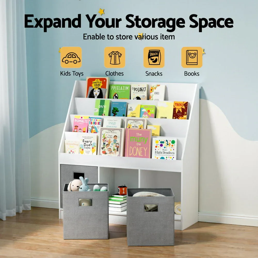 Kids Bookshelf 4 Tiers Magazine Rack Toy Box Organiser Storage Display Shelf - Image 4