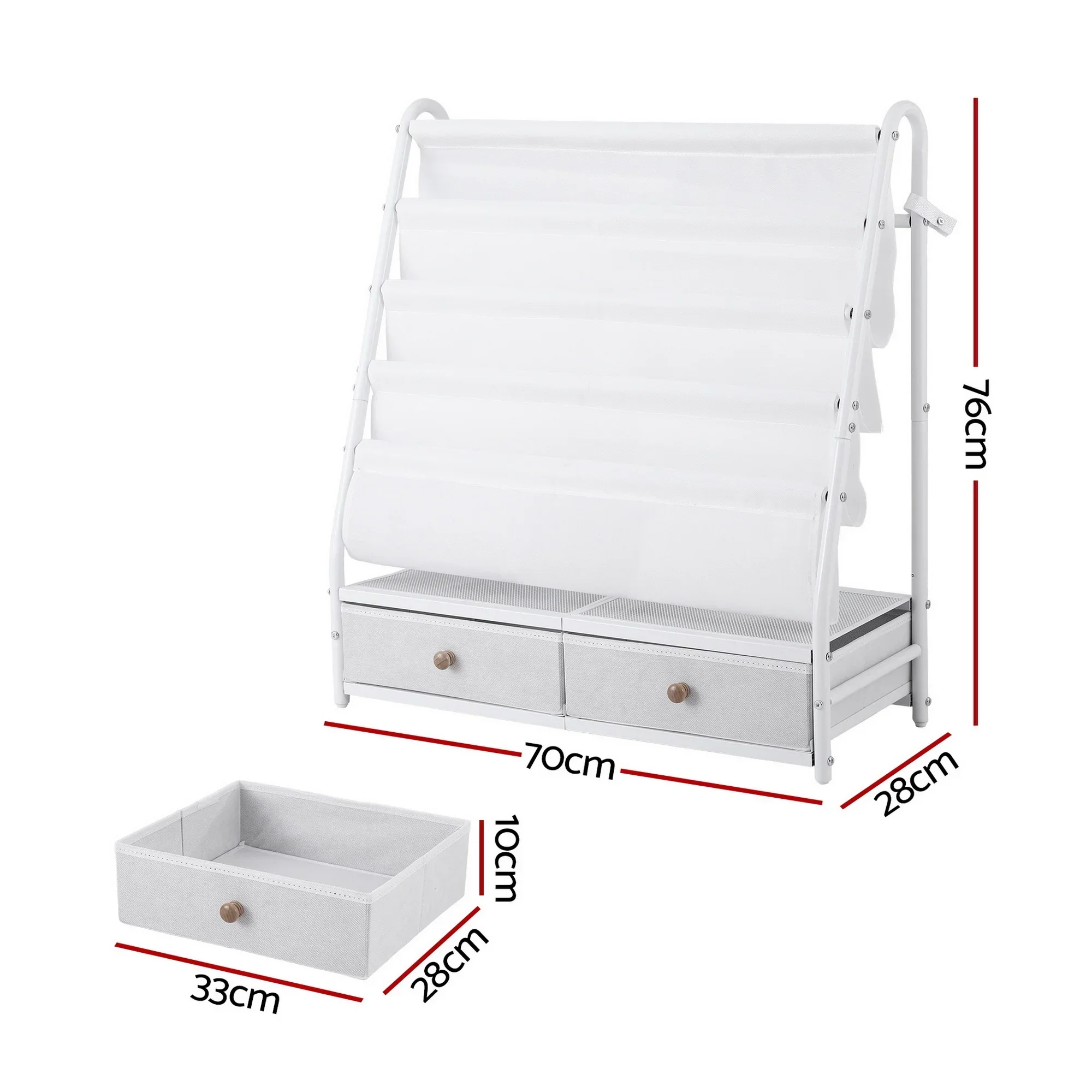 Kids Bookshelf Metal Storage Rack Toy Organiser Display Shelf Drawer White - Image 3