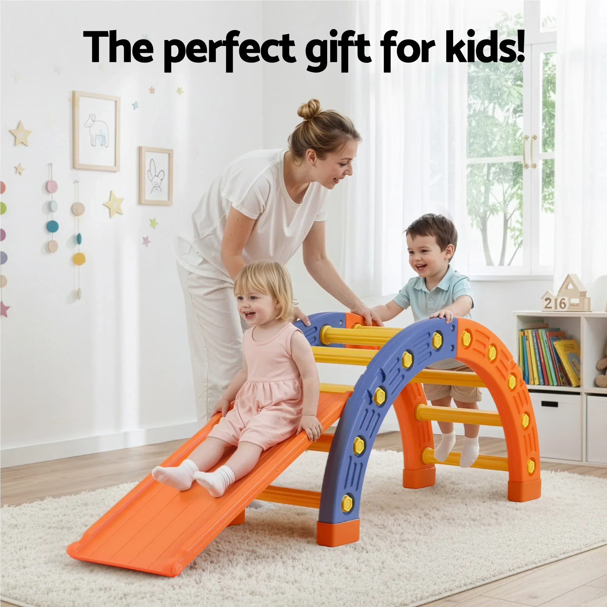 Kids Climbing Frame Set With Slide Indoor Outdoor Toddler Toys Pikler Arch Climber - Image 5